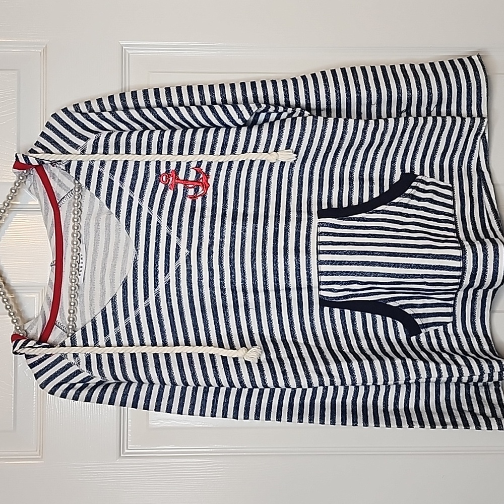 Ingear Womens Blue White Strpied Long Sleeve Hoodie Red Anchor Size Medium - Picture 2 of 9